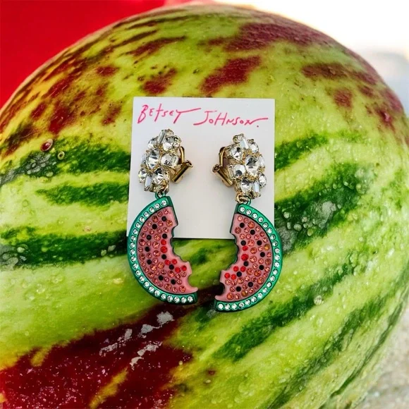 Betsey Johnson Faux Stones & Crystals Backyard Watermelon Drop Earrings (NWT) - Picture 9 of 9